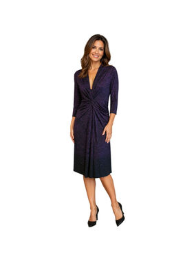 NWT Jones NY sz 16 ombre polkadot purple faux knot v neck shift stretch dress